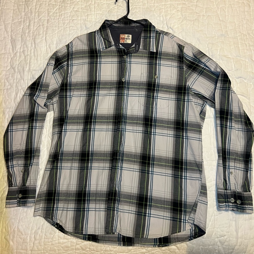 Ruff Hewn Plaid Button-Up Shirt Gray/Black/White/Green/Blue XL Long Sleeve Mens